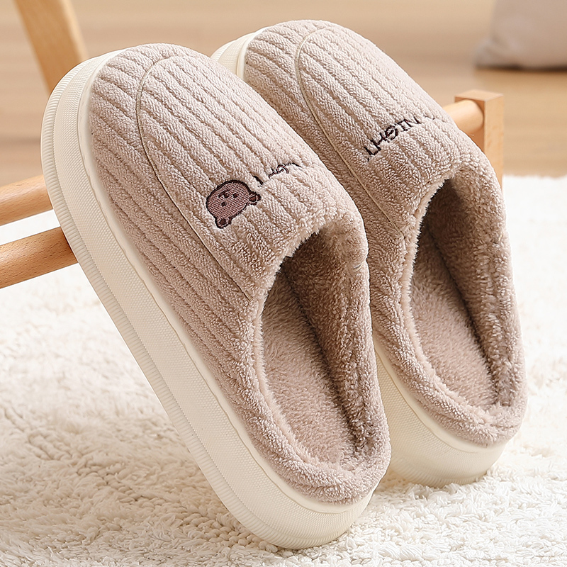 棉拖鞋男士冬季包跟室内家居保暖加绒厚底带后跟防滑毛毛棉鞋男款