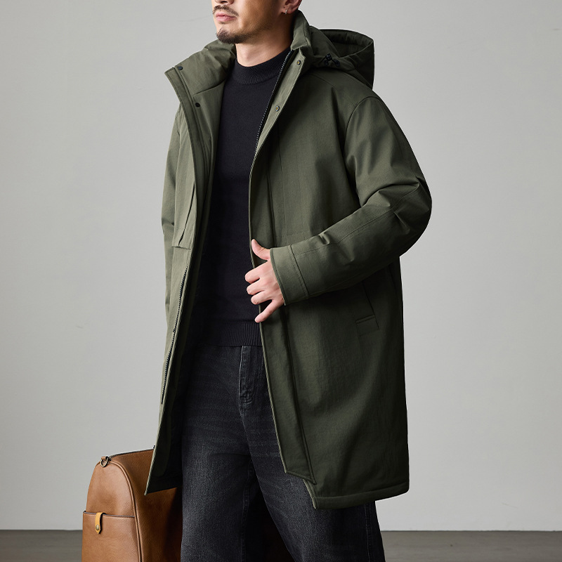 啄木鸟大码连帽中长款棉服男士秋冬新款潮流百搭加厚棉袄舒适外套高清大图