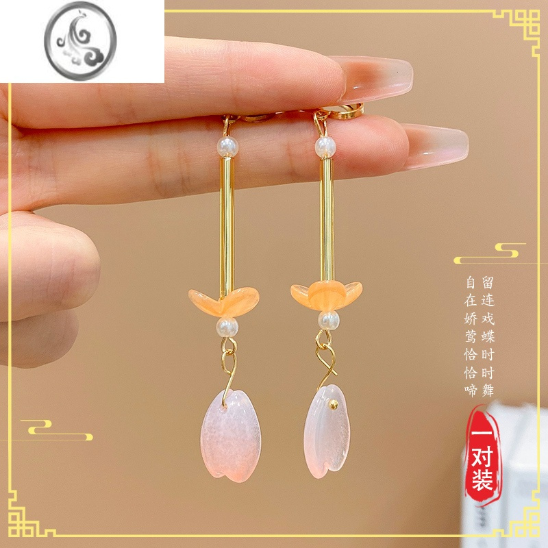 jimi2023新款儿童古风汉服配饰超仙流苏耳夹耳环女童古装无耳洞耳坠女