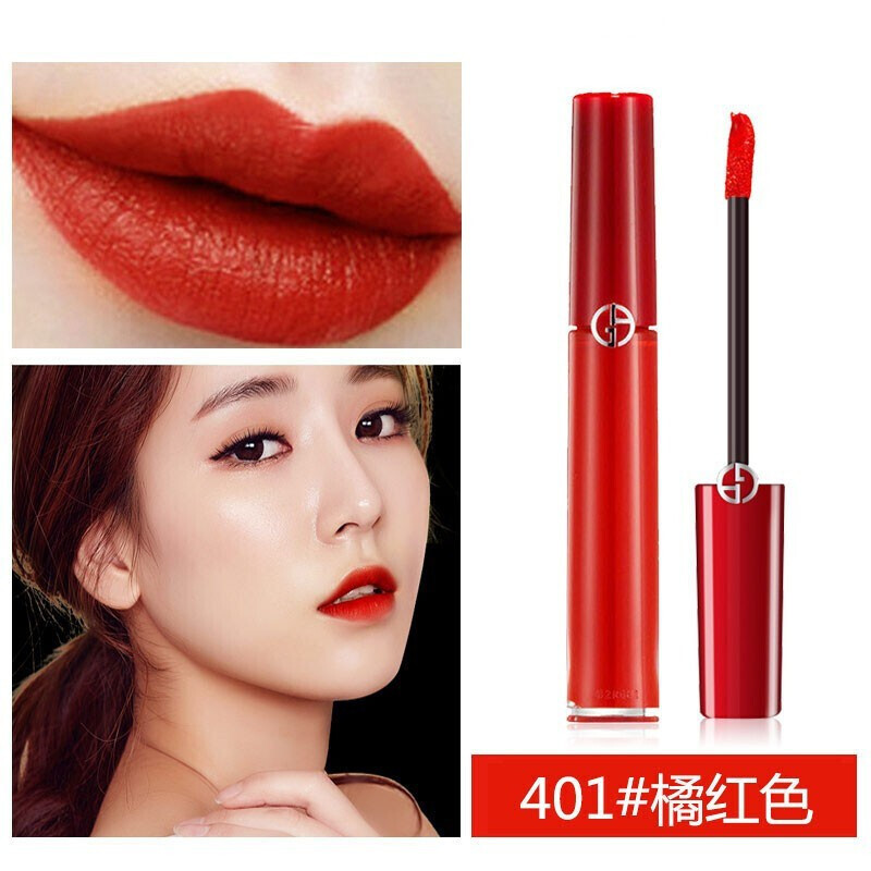 阿玛尼(ARMANI) 唇釉臻致丝绒复古哑光显色口红 液体唇膏 红管唇釉401# 橘红色6.5ml高清大图