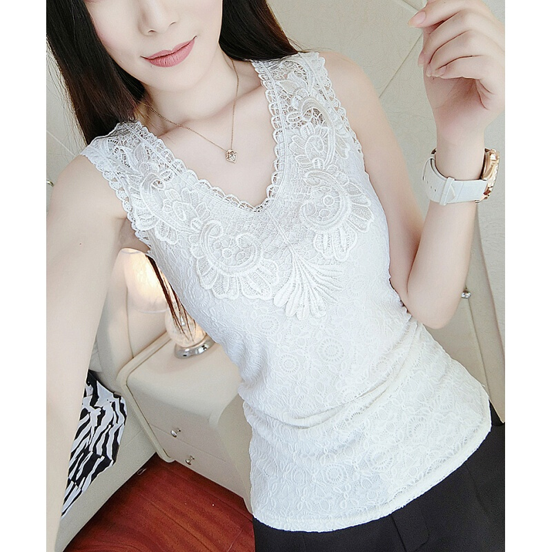 夏季韩版镂空钩花蕾丝背心带莫代尔无袖紧身打底衫上衣夏