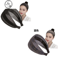 JiMi遮白发头箍透气宽边发箍成人压发带韩版发卡女压碎发头饰简约时尚 百搭黑+蓝色宽8cm)纱线款发箍F022
