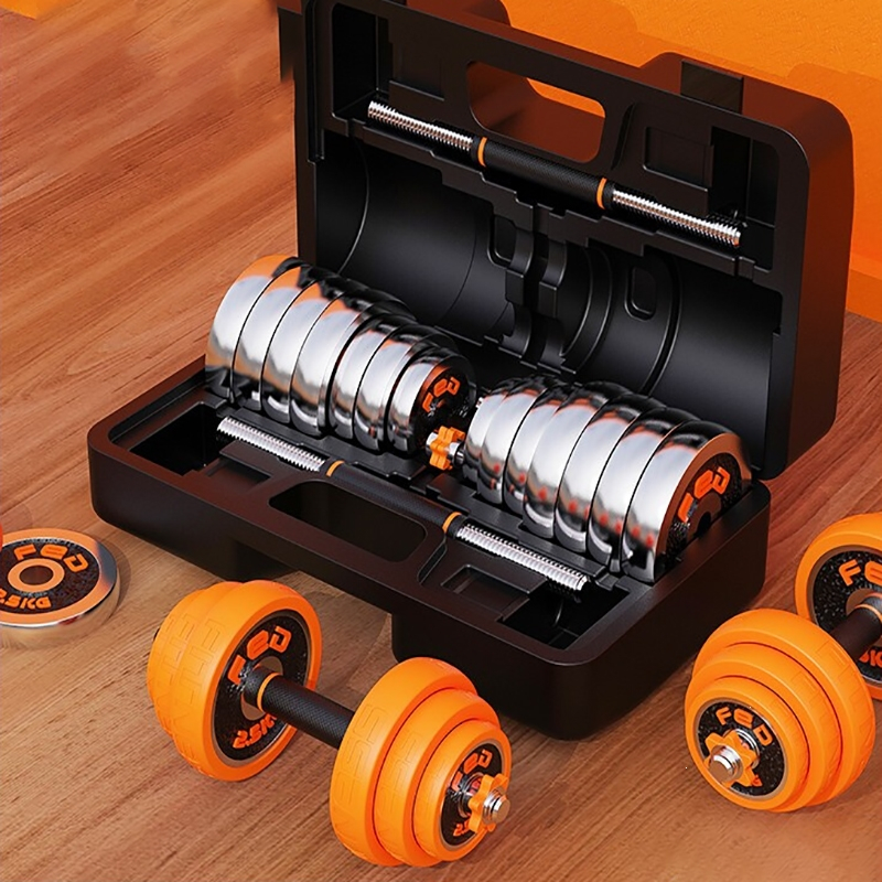 闪电客电镀哑铃男士健身家用健身器材可调节重量智能纯钢杠铃套装报价