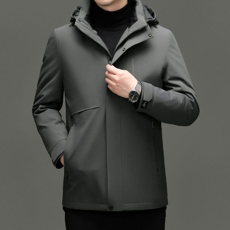 [可拆卸内胆 羽绒新款]秋冬装白鸭绒羽绒服男士极寒保暖爸爸装商务休闲外套夹克男翻领大码新款活里活面羽绒内胆外套男图片