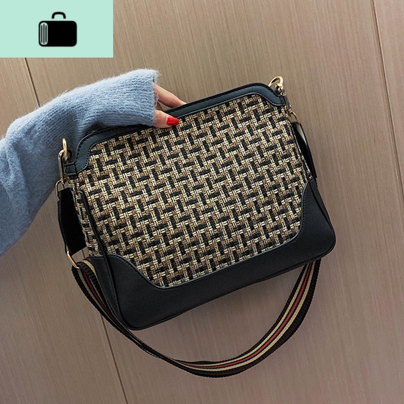 大容量质感包包女2020春季新款毛呢托特包韩版百搭气质宽带斜挎包NEWLAKE高清大图