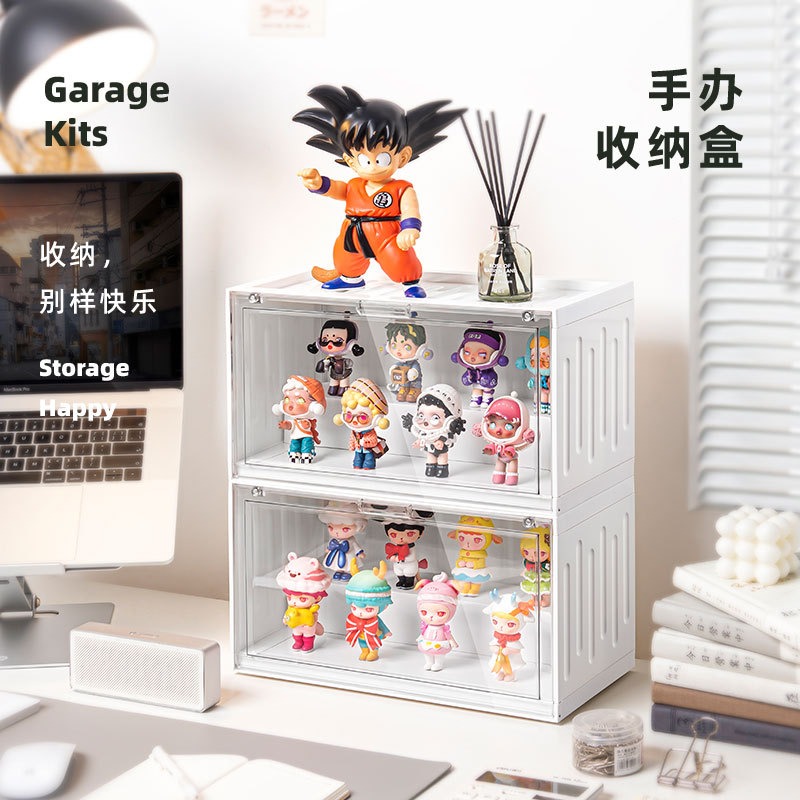 华普思集装箱盲盒收纳盒泡泡玛特手办磁吸展示架防尘公仔玩具透明展示盒奶茶粉(35*17*20CM)高清大图