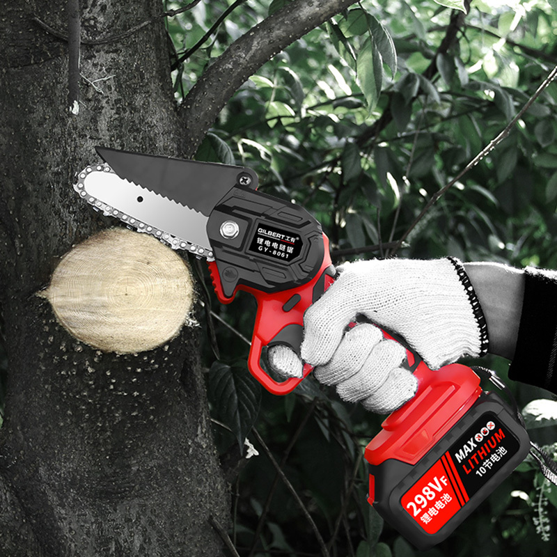 电锯家用小型手持式充电电链锯伐木锯柴锂电户外专用闪电客轻便携修剪