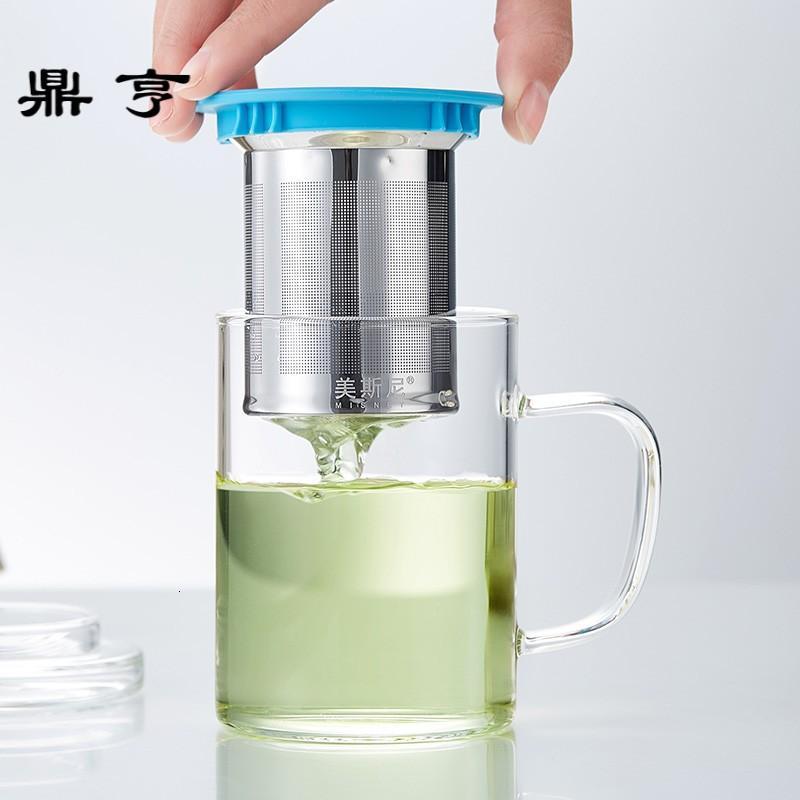 鼎亨加厚带盖过滤耐高温透明礼品水杯办公室玻璃泡茶杯茶水分离