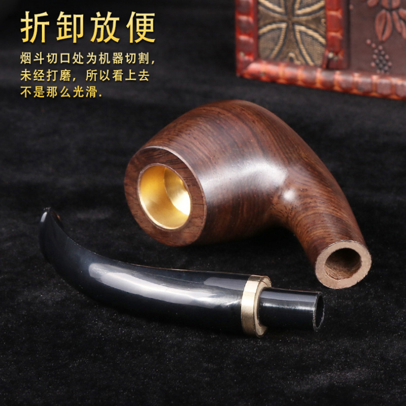 SANDA三达黑檀木烟斗 三用铜锅活性碳过滤烟嘴实木烟斗丝斗旱烟锅烟袋高清大图