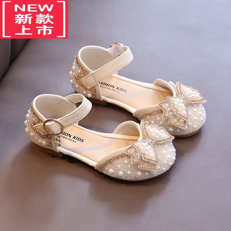 可莉允女童皮鞋2022春季新款女童蝴蝶结水钻公主鞋中小童时尚软底凉鞋潮运动休闲鞋图片