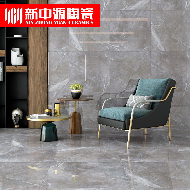 新中源陶瓷客厅瓷砖地砖800x800灰色现代北欧仿大理石防滑地板砖8085