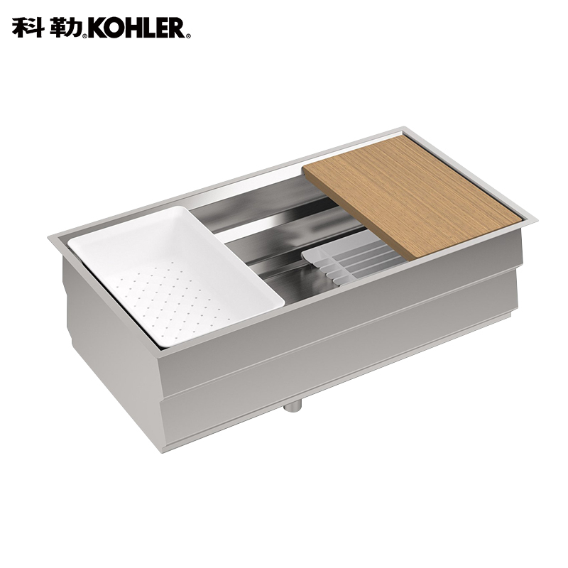 科勒(KOHLER)厨盆水槽龙头套装 普利菲单槽台下厨盆家用厨房304不锈钢手工水槽单槽洗菜盆套餐K-5540