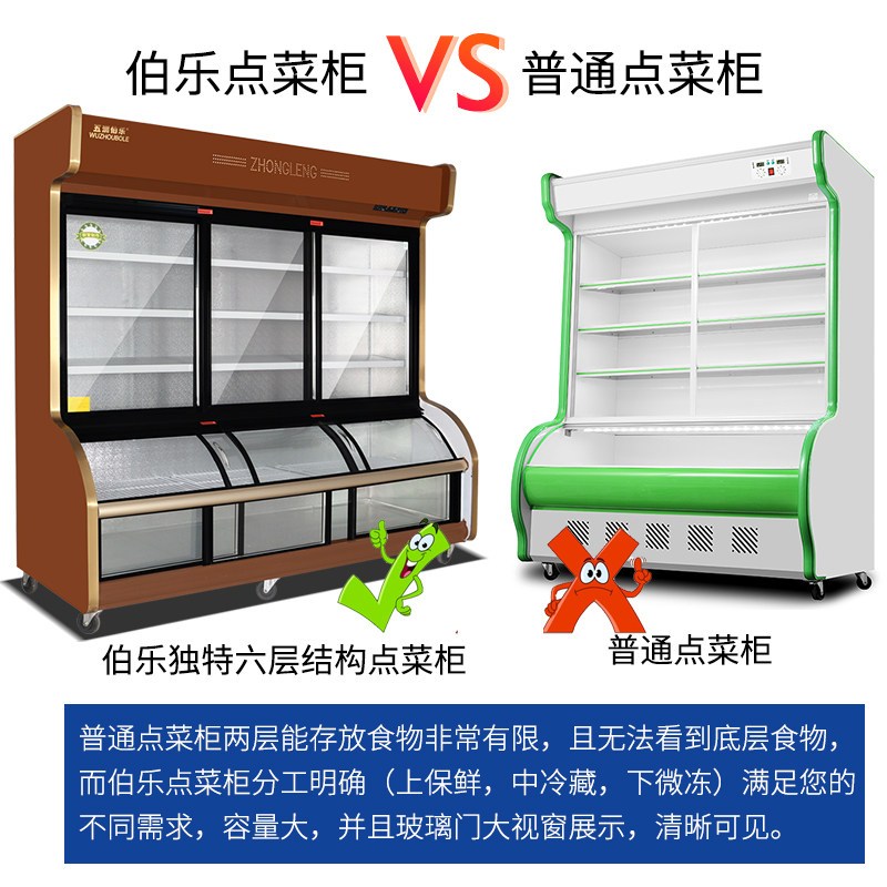 五洲伯乐(WUZHOUBOLE)ST-2000 2米点菜柜 商用展示柜冷藏冰柜 蔬菜水果保鲜柜 麻辣烫柜 立式双温冷柜