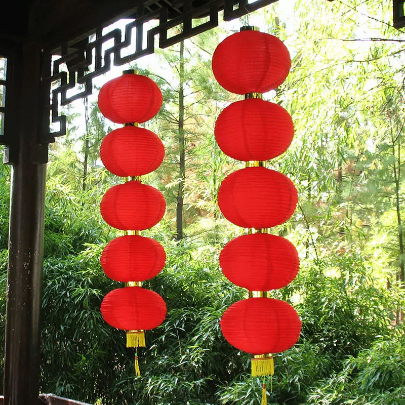 思唯美(sweet made) 新年大红串灯笼圆灯笼户外装饰串灯笼 10寸直径25厘米(5连串)