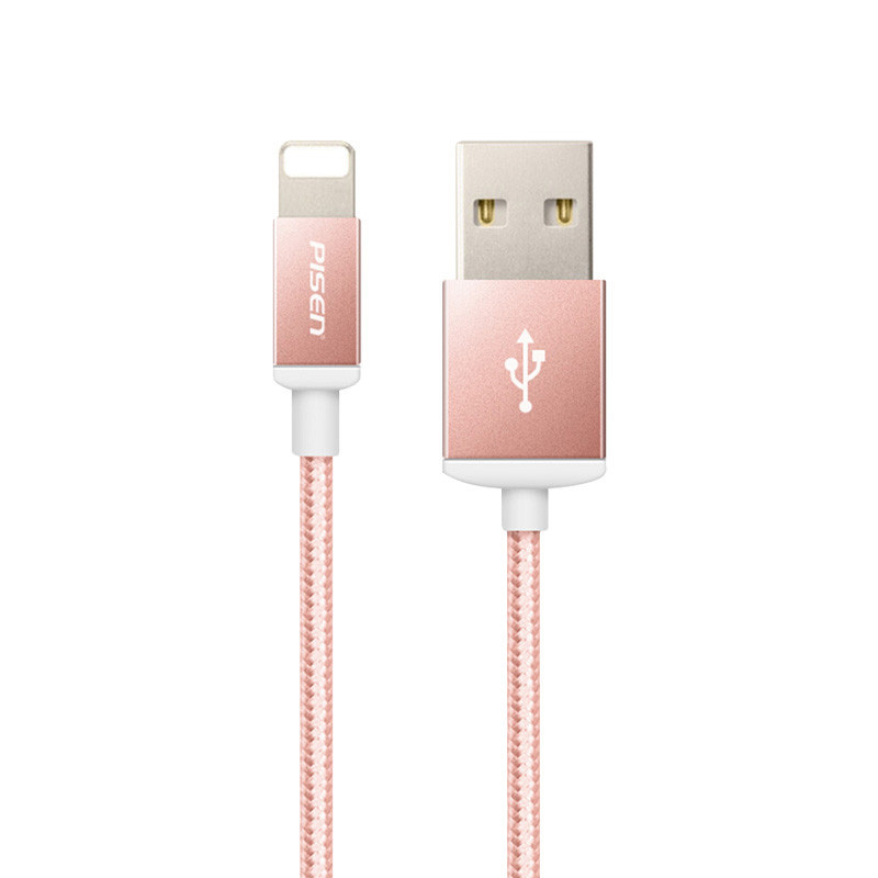 品胜 苹果/Iphone配件支持苹果5/5s/6/6s/Plus/7/8/XS/X双面USB充电线尼龙线 1米 玫瑰金