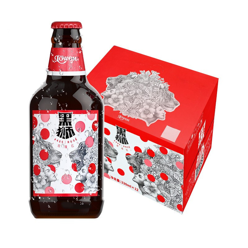 雪花啤酒snowbeer黑狮果啤330ml12瓶整箱装玫瑰红果汁型啤酒