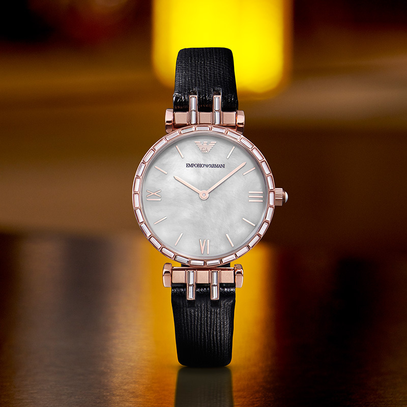 阿玛尼(EMPORIO.ARMANI)手表 皮质表带经典时尚休闲石英表女士腕表 气质款 AR11295