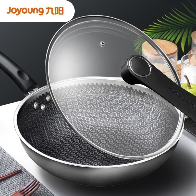 九阳(Joyoung)不粘炒锅CF-CGB3037不家304不锈钢炒菜锅电磁炉煤气灶专用高清大图