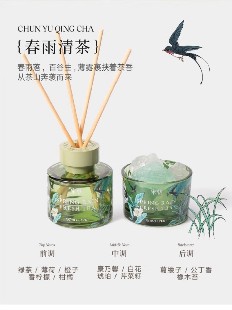 宋朝 宋朝繁花之境香薰+扩香石礼盒[月照青苔/满陇桂雨/栀子花开/春雨清茶] 备注发货高清大图