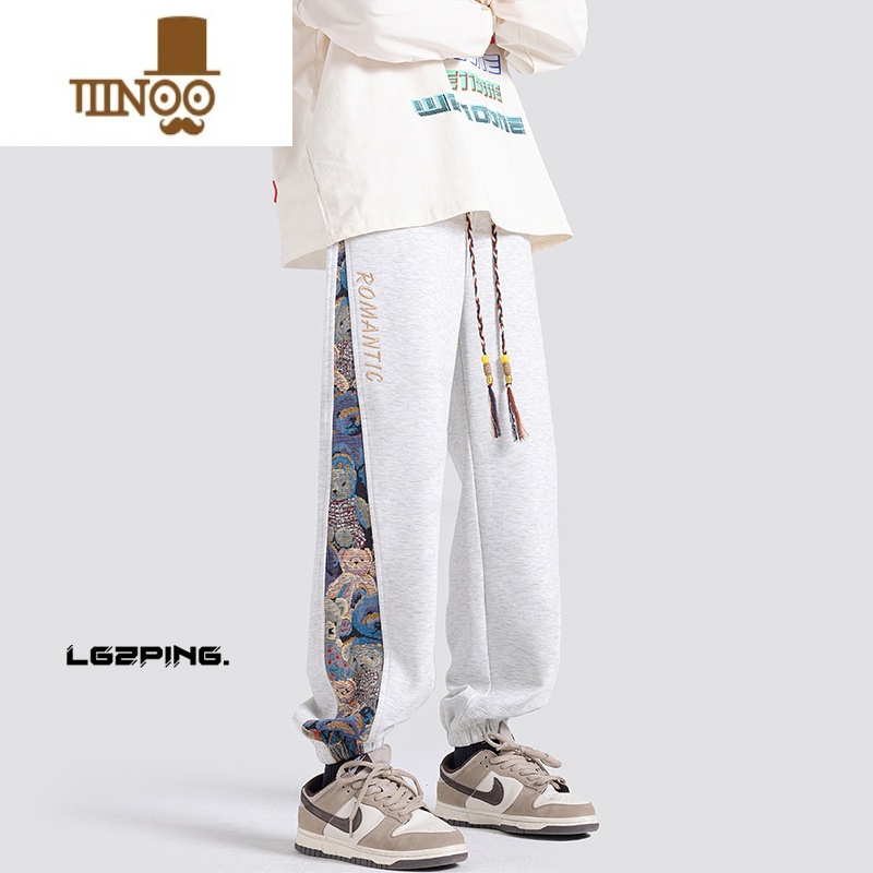 YANXU国潮美式束脚卫裤男款宽松休闲运动裤子男款潮牌百搭大码男大高清大图