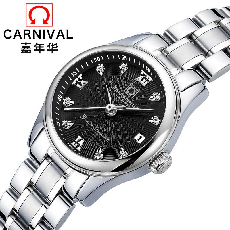 瑞士嘉年华Carnival手表新款女士时尚镶水钻石英表 女表日历防水精钢潮流 女神腕表小巧 全国联保8830L图片