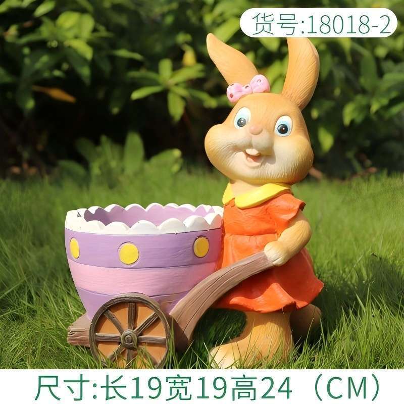小窝厘 卡通兔子雕塑摆件户外树脂工艺品花园庭院花缸创意花盆装饰 小号举篮女兔D款 长21宽19高44(CM)