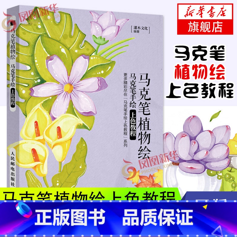 [正版]麦克笔植物绘 麦克笔手绘上色教程 麦克笔基础手绘教程 萌系手绘简笔画 涂色上色减压插画教程书 画画入门自学凤凰书高清大图