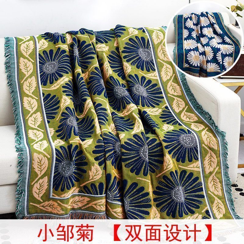 家柏饰(CORATED)北欧色沙发巾沙发布全盖毯子单简约沙发套沙发垫盖布罩 小邹菊[双面][] 90*180cm高清大图
