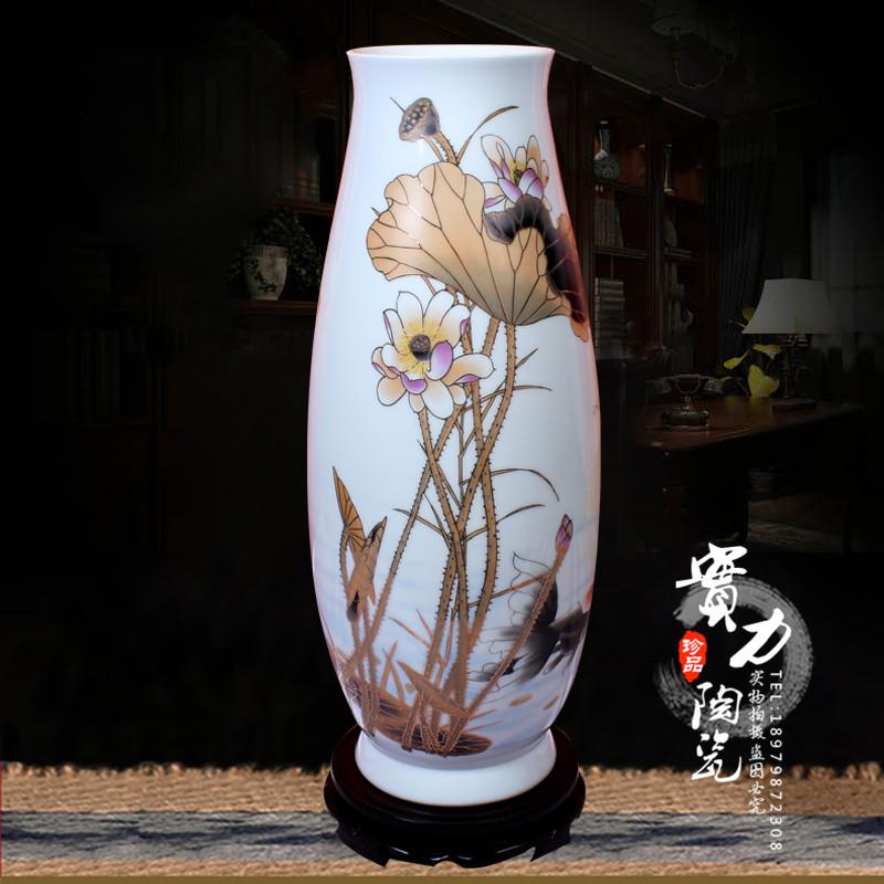 景德镇陶瓷器大花瓶牡丹花开富贵青花山水荷花客厅落地工艺品摆件收纳袋 三维工匠 心想事成玉米型_839