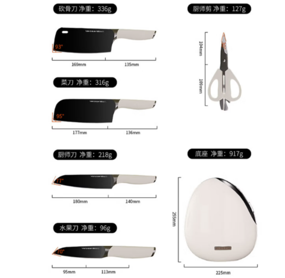 温仑山Velosan复古鹅卵石系列二代套刀刀身锋利耐用安全握把设计轻松切割各类食材高清大图