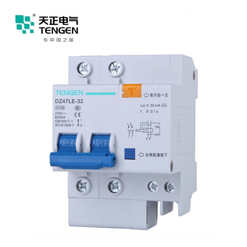 天正电气 DZ47LE-32 2P 30mA 热磁式 230VAC 01070020391 微型漏电保护断路器