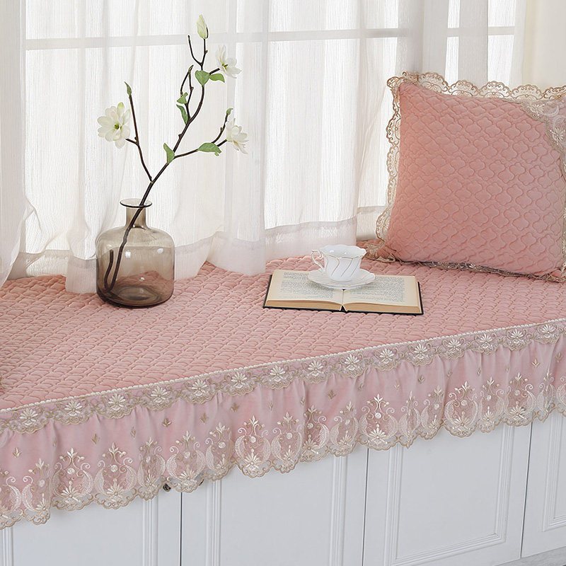 汐岩窗台垫北欧飘窗垫四季卧室飘窗榻榻米垫可机洗公主房阳台垫子定做 昔云-皮粉色(80宽+15裙摆)*210cm长