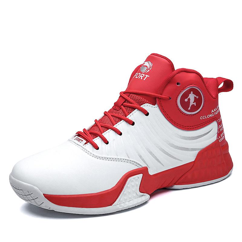 尘贺 高帮男鞋夏季防滑耐磨实战训练球鞋科比篮球运动鞋男 红白 39