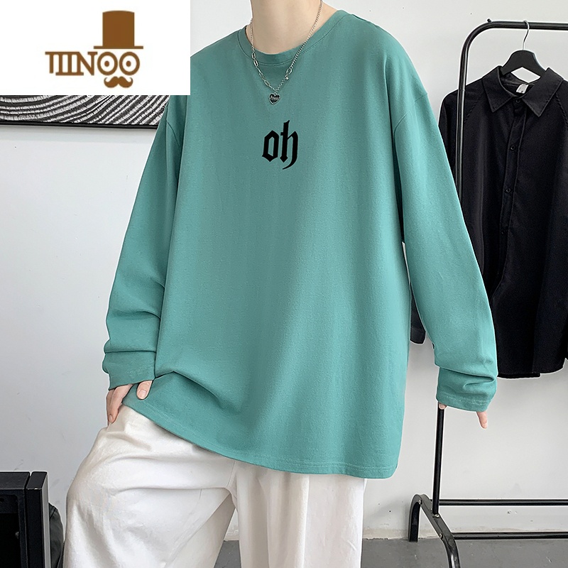 YANXUoversize国潮长袖T恤男款夏季圆领卫衣宽松bf慵懒风衣服大恤高清大图