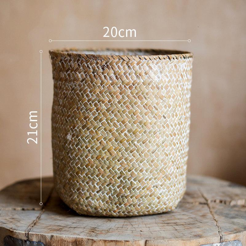 家柏饰(CORATED)自然编收纳筒篮子花筒装饰花器花盆套手工艺术民宿 草编筒(擦白)高清大图