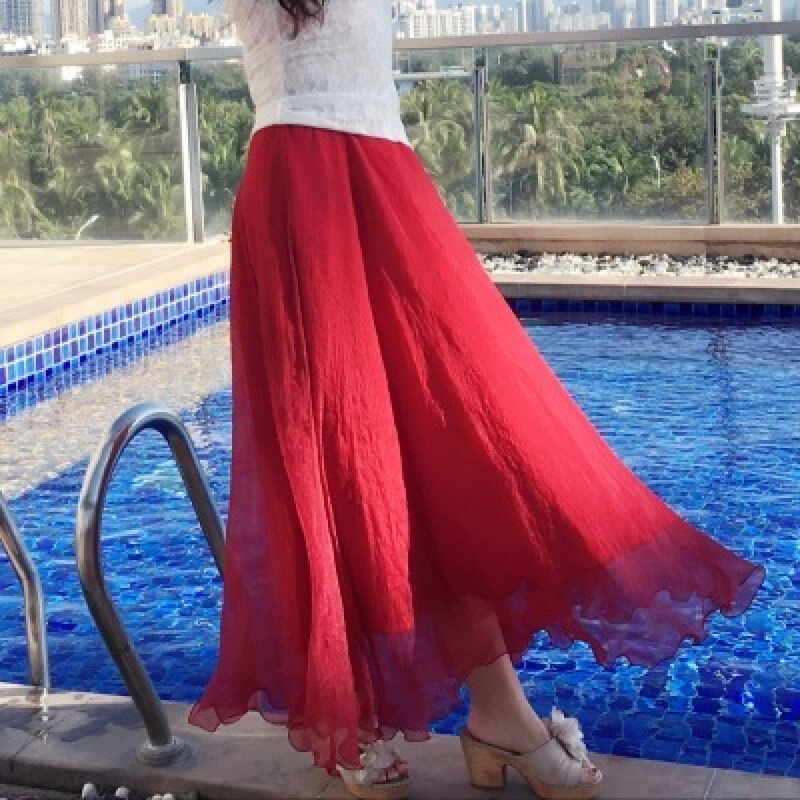海边拖地长裙仙女8米大摆裙沙滩度假显瘦夏季金纺半身裙yy
