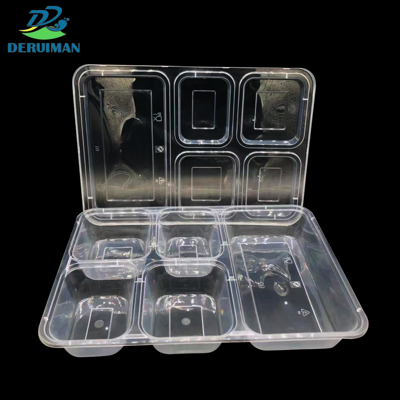 DERUIMAN一次性饭盒高盖五格打包盒1300ml外卖餐盒高清大图