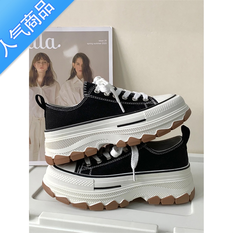 SUNTEK易少年 港风厚底帆布鞋女ins超火百搭运动休闲板鞋2023春季新高清大图