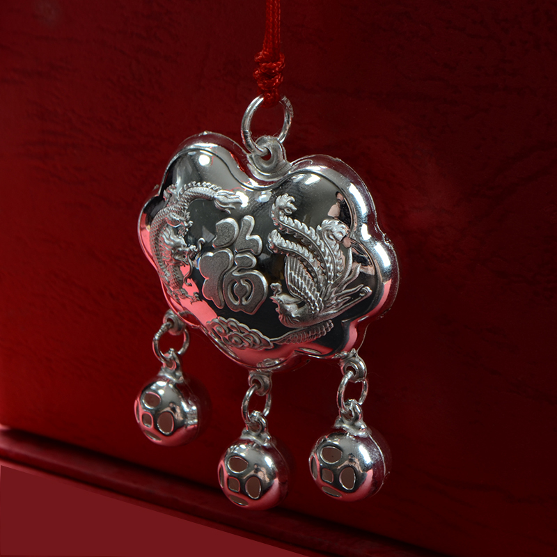 她世代珠宝足银宝宝银锁婴儿满月百天周岁新年礼物龙凤福字长命富贵