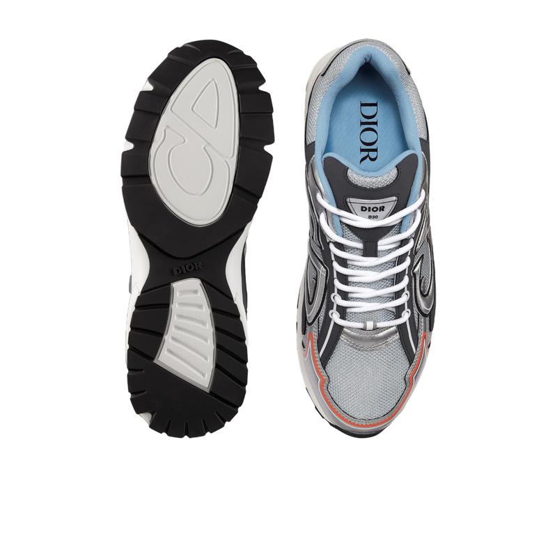 迪奥(Dior)男士休闲跑步鞋灰色网眼拼接小牛皮低帮系带运动鞋高清大图