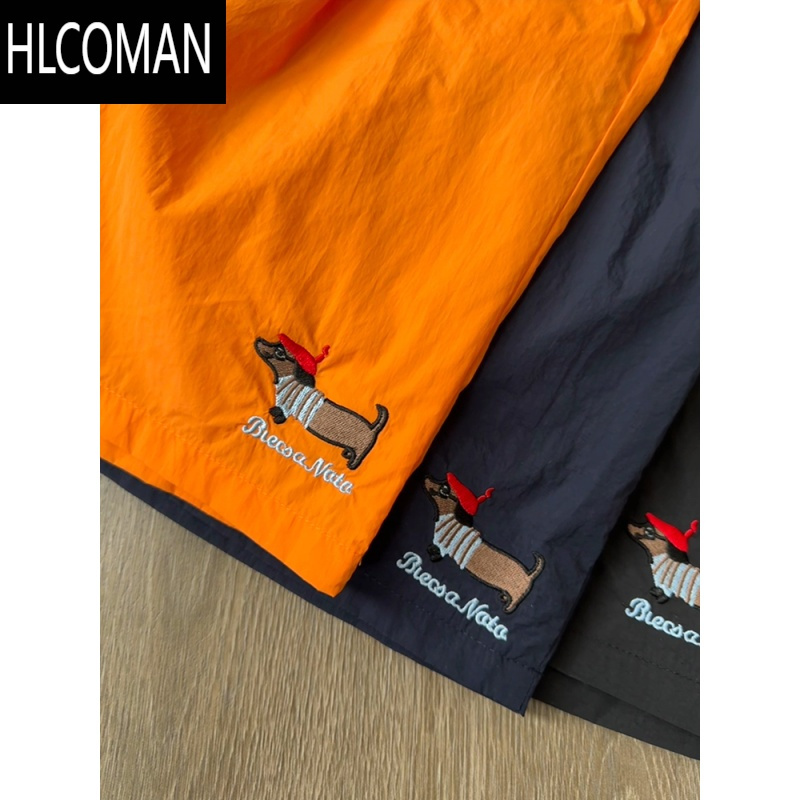 HLCOMAN腊肠小狗刺绣短裤男款夏季多巴胺速干运动裤子冰丝休闲沙滩五分裤