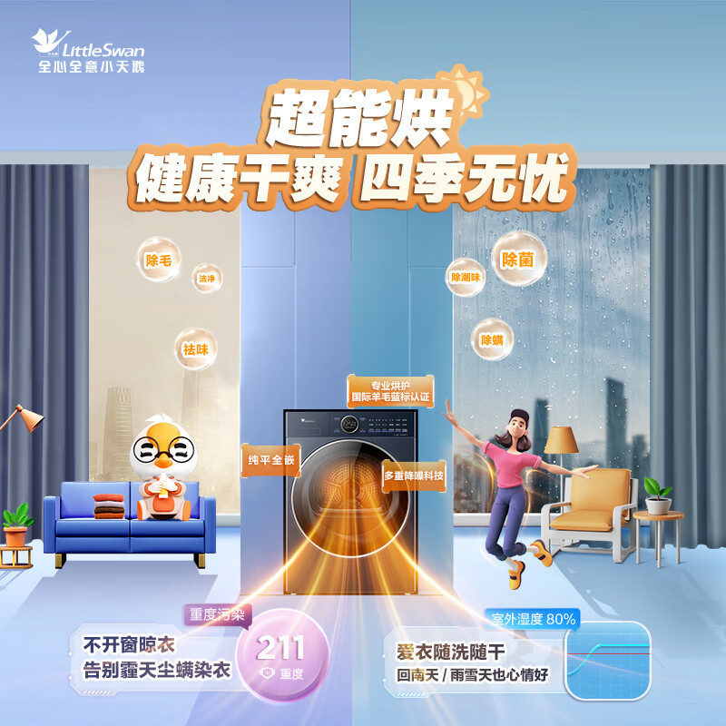 小天鹅(LittleSwan)10公斤热泵烘干机 变频电机 羊毛蓝标 蒸汽烘[小乌梅2.0高奢版]TH10VE60高清大图