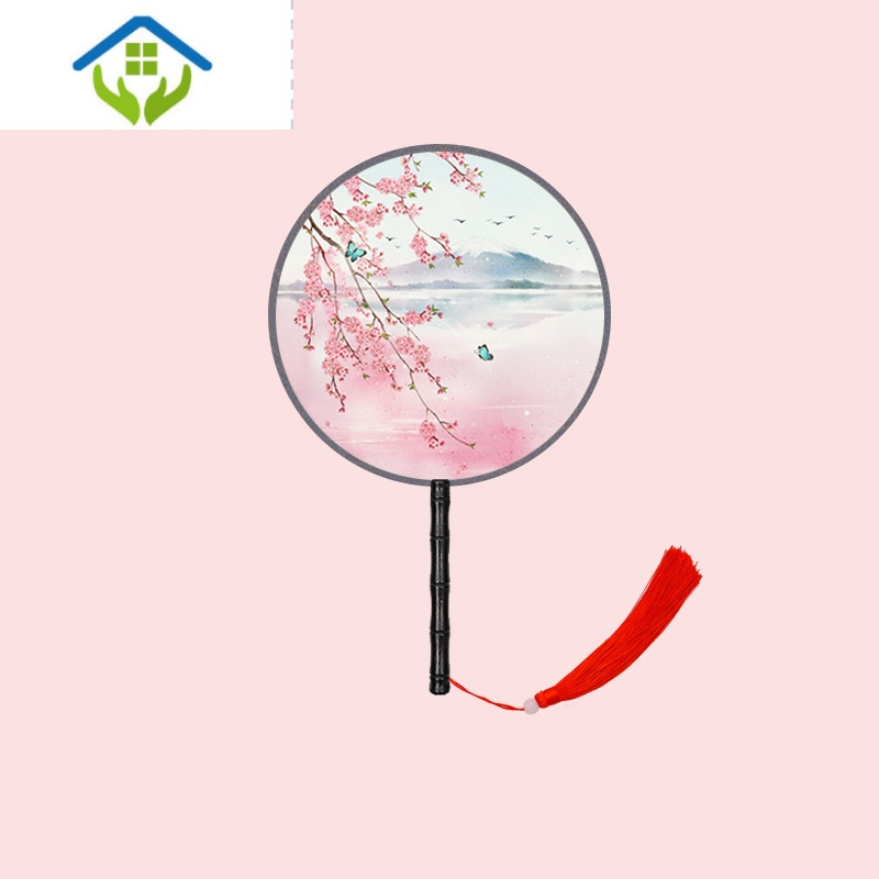 御蓝锦降温用品御蓝锦团扇古风长柄流苏扇子女夏中国风古装汉服旗袍跳舞儿童小圆形扇落花 双面印花 价格图片品牌报价 苏宁易购玖煦家居专营店