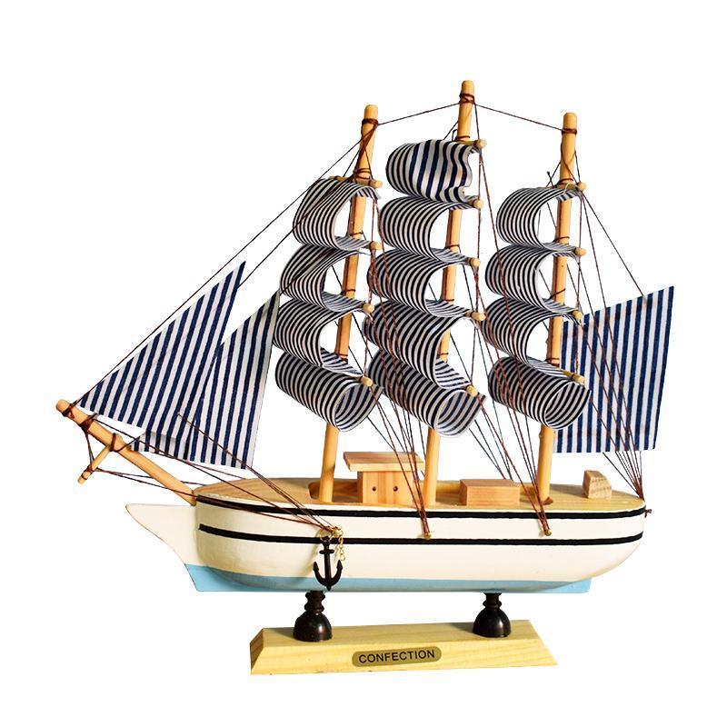 24cm蓝布帆船 海盗船24cm帆布工艺船一帆风顺小船装饰模型摆件玄关