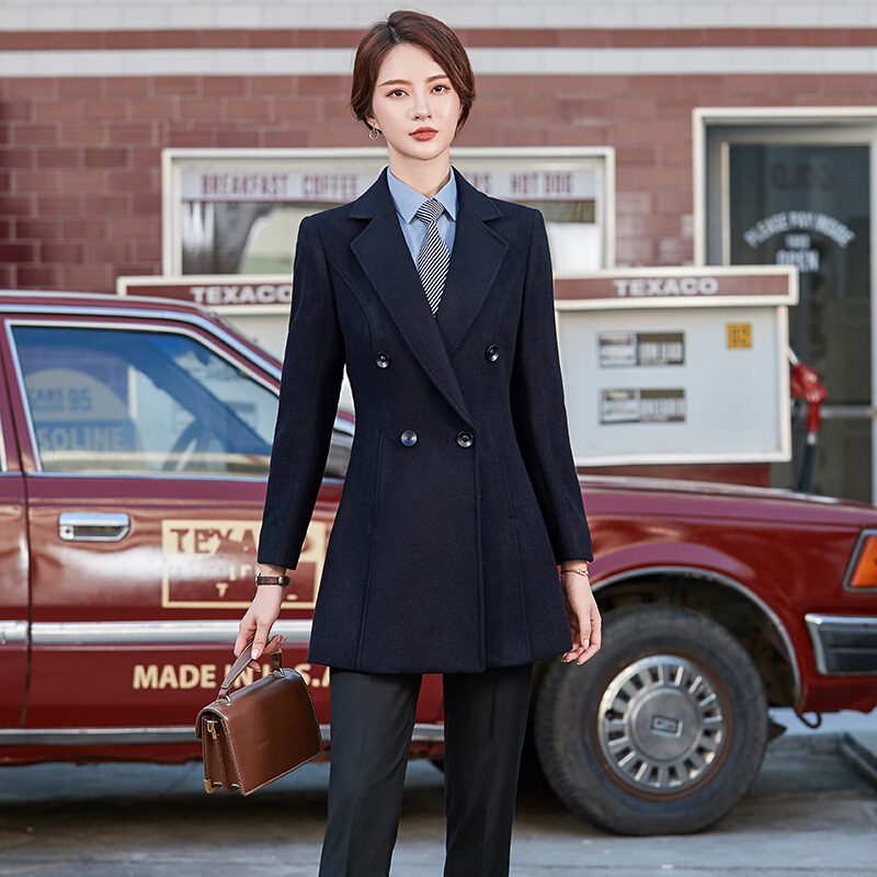 岚心云 中长款西装套装女2019秋冬新款男女同款时尚毛呢外套英伦修身