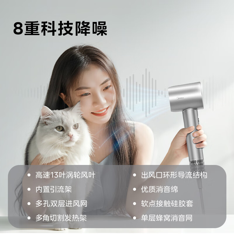 美的(Midea)高速吹风机 39亿等离子护发 家用吹风筒 杀菌除头螨电吹风 节日/生日礼物 FG208深空灰
