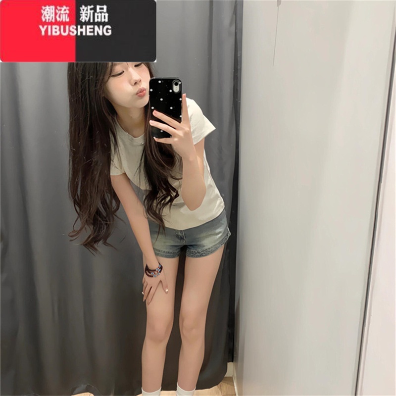 YIBUSHENG2024新款正肩短袖T恤女季小个子短款修身显瘦学生打底上衣高清大图