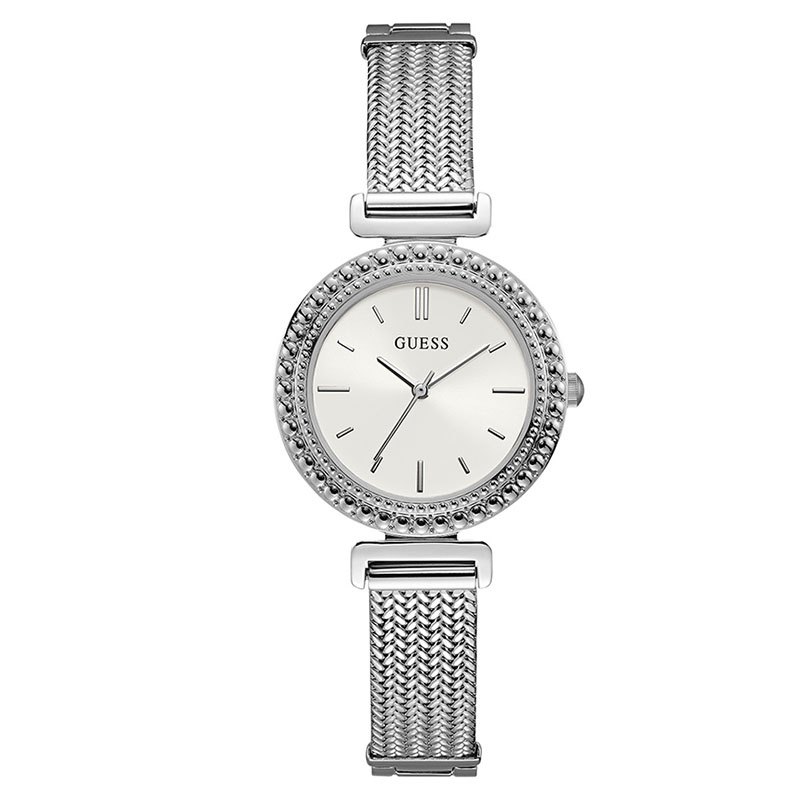 guess银色织网闪耀手镯型石英腕表w1152l1