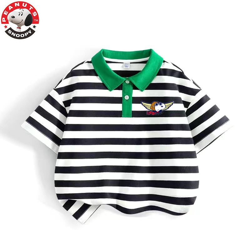 史努比(SNOOPY)儿童T恤男大童条纹POPL衫男孩夏季中大童棉半袖 23TP01
