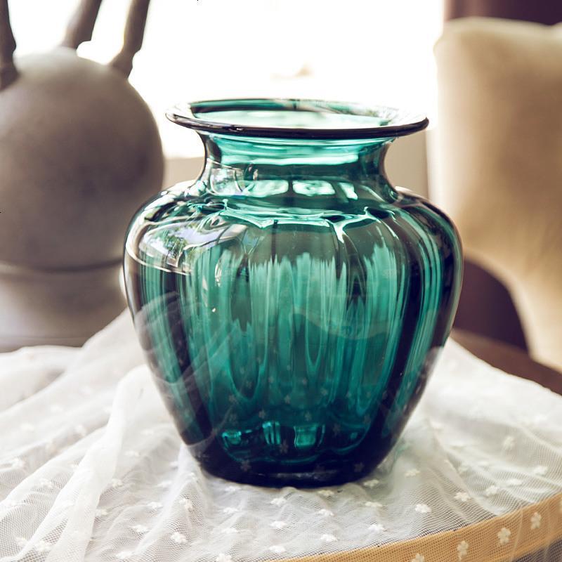 松石绿浮玻璃花瓶 手工制作彩色玻璃花器 精品装饰摆件
